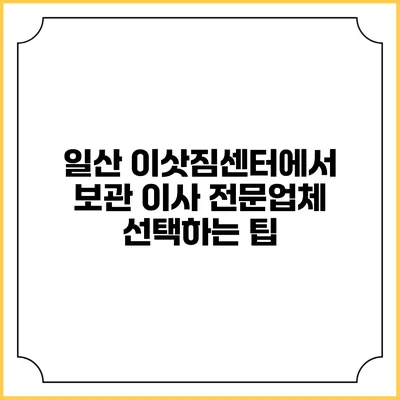 일산 이삿짐센터에서 보관 이사 전문업체 선택하는 팁