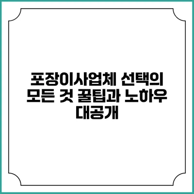 포장이사업체 선택의 모든 것: 꿀팁과 노하우 대공개